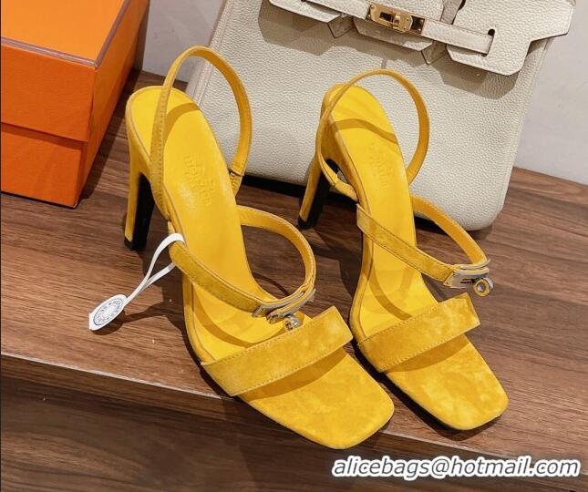 Fashion Hermes Glamour Suede High Heel Sandals 9.5cm Yellow 525100