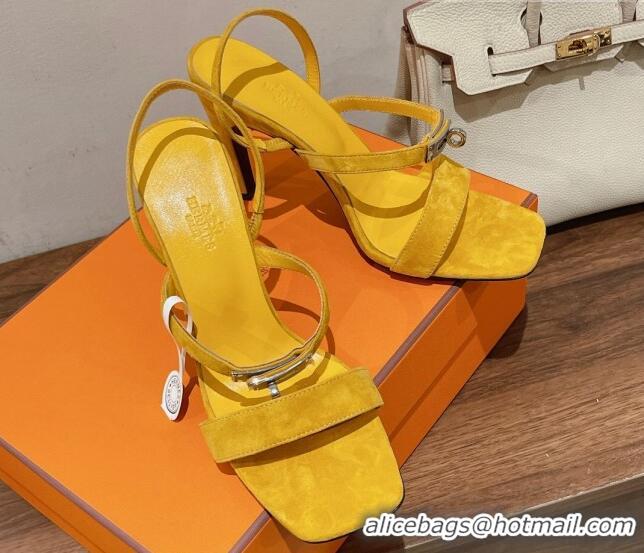 Fashion Hermes Glamour Suede High Heel Sandals 9.5cm Yellow 525100