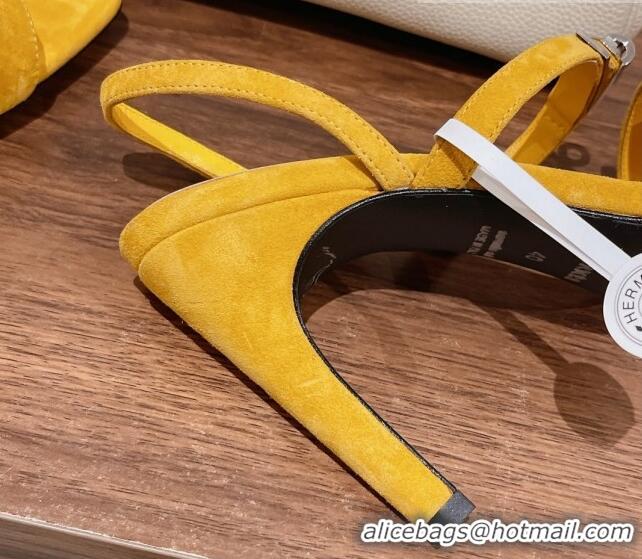 Fashion Hermes Glamour Suede High Heel Sandals 9.5cm Yellow 525100