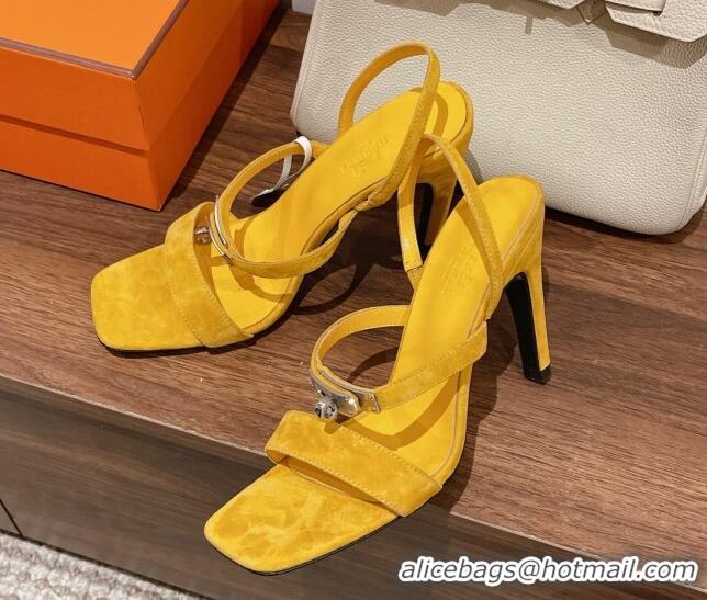 Fashion Hermes Glamour Suede High Heel Sandals 9.5cm Yellow 525100