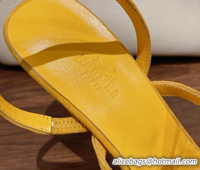 Fashion Hermes Glamour Suede High Heel Sandals 9.5cm Yellow 525100