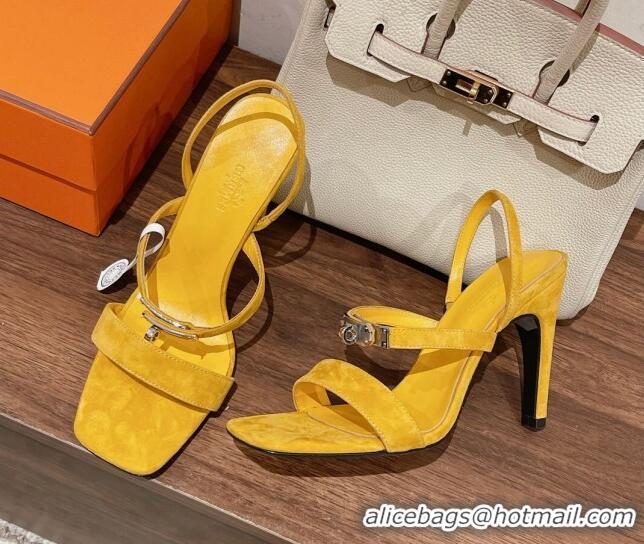 Fashion Hermes Glamour Suede High Heel Sandals 9.5cm Yellow 525100