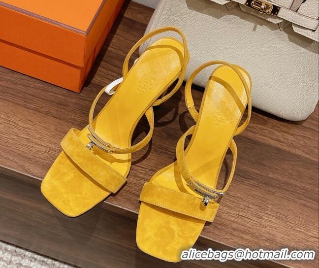 Fashion Hermes Glamour Suede High Heel Sandals 9.5cm Yellow 525100