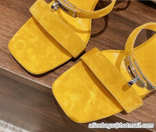 Fashion Hermes Glamour Suede High Heel Sandals 9.5cm Yellow 525100