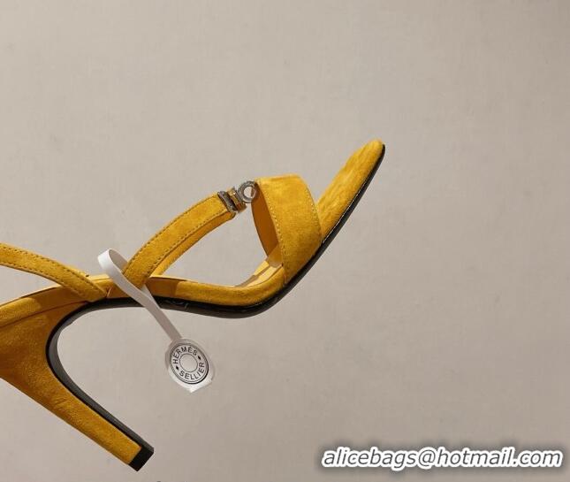 Fashion Hermes Glamour Suede High Heel Sandals 9.5cm Yellow 525100