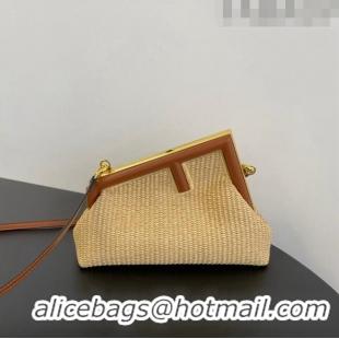 Cheap Design Fendi Fendigraphy Small Hobo Bag in Raffia Straw F7116 Beige/Brown 2023