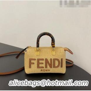 Good Looking Fendi By The Way Mini Boston Bag in Raffia Straw BF7118 eige/Brown 2023