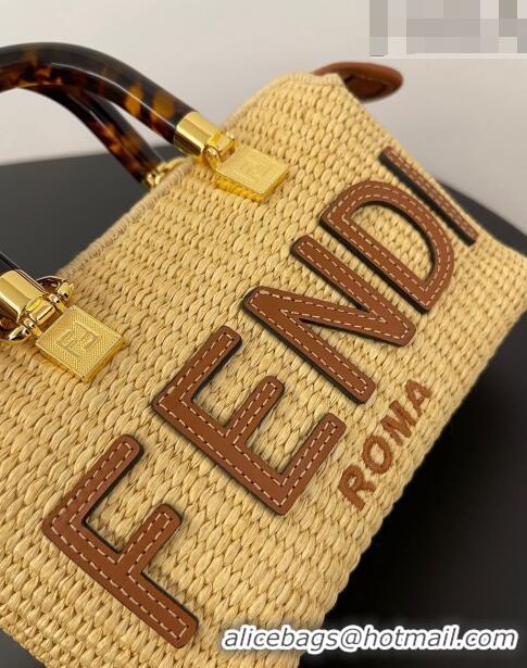 Good Looking Fendi By The Way Mini Boston Bag in Raffia Straw BF7118 eige/Brown 2023