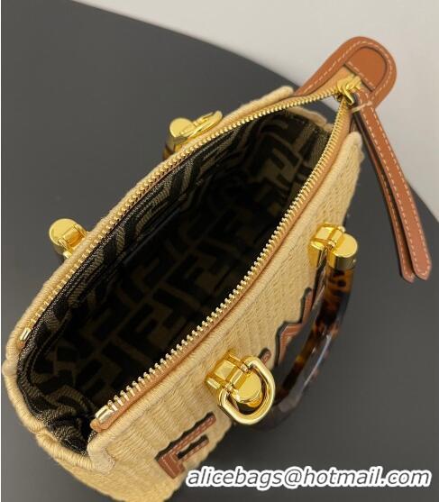 Good Looking Fendi By The Way Mini Boston Bag in Raffia Straw BF7118 eige/Brown 2023