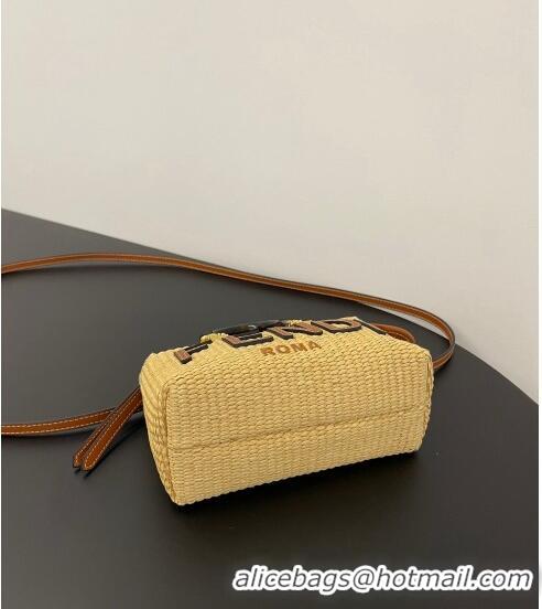 Good Looking Fendi By The Way Mini Boston Bag in Raffia Straw BF7118 eige/Brown 2023