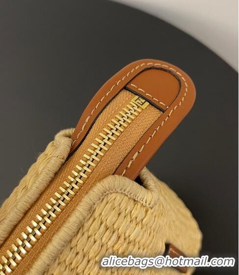 Good Looking Fendi By The Way Mini Boston Bag in Raffia Straw BF7118 eige/Brown 2023