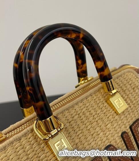 Good Looking Fendi By The Way Mini Boston Bag in Raffia Straw BF7118 eige/Brown 2023