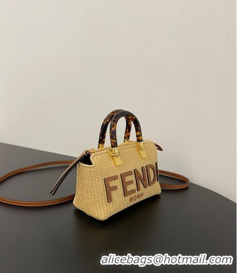 Good Looking Fendi By The Way Mini Boston Bag in Raffia Straw BF7118 eige/Brown 2023