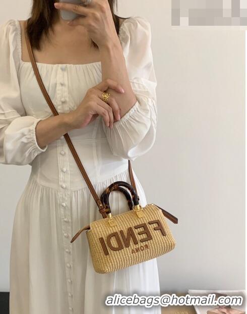 Good Looking Fendi By The Way Mini Boston Bag in Raffia Straw BF7118 eige/Brown 2023