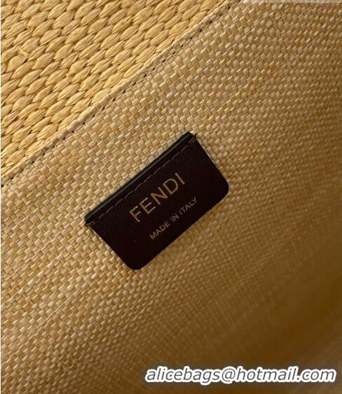 Good Taste Fendi Sunshine Medium Shopper Tote Bag in Raffia Straw F7120 Beige/Brown 2023