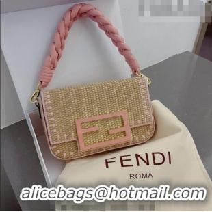 Buy Inexpensive Fendi Baguette Straw Bag F0708 Beige/Pink 2023