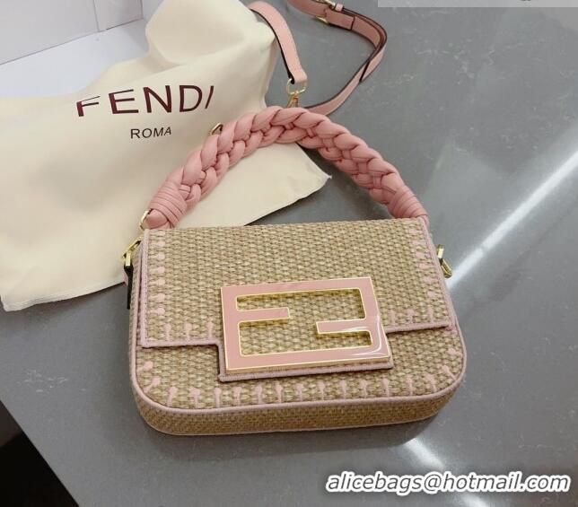 Buy Inexpensive Fendi Baguette Straw Bag F0708 Beige/Pink 2023