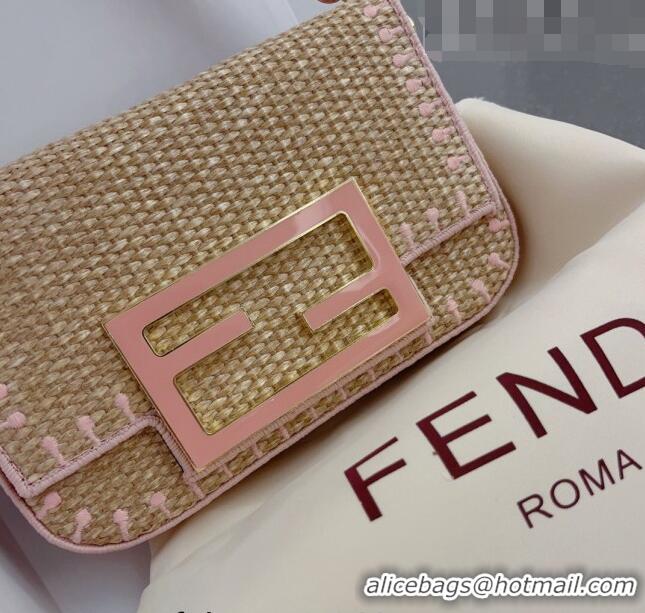 Buy Inexpensive Fendi Baguette Straw Bag F0708 Beige/Pink 2023