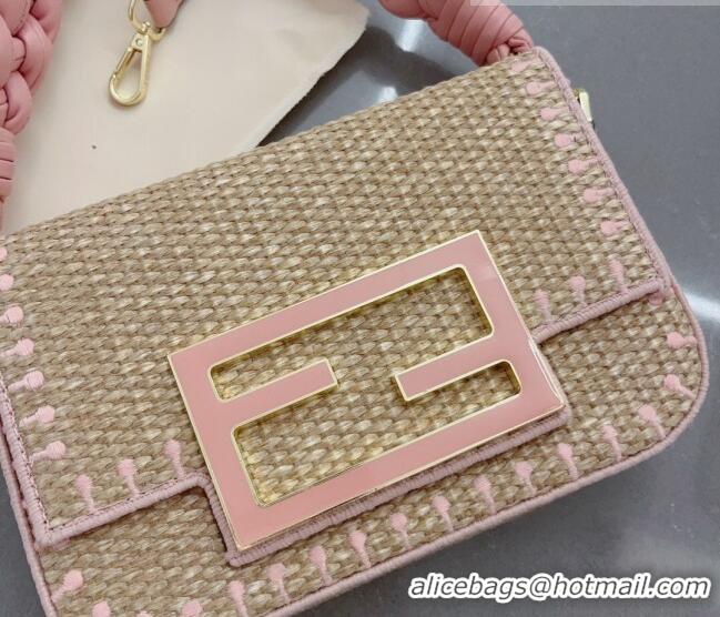 Buy Inexpensive Fendi Baguette Straw Bag F0708 Beige/Pink 2023