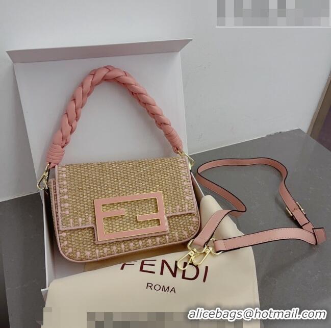 Buy Inexpensive Fendi Baguette Straw Bag F0708 Beige/Pink 2023