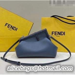 Well Crafted Fendi First Small Leather Bag with Python-Look Printed F F7038 Dark Denim Blue 2023