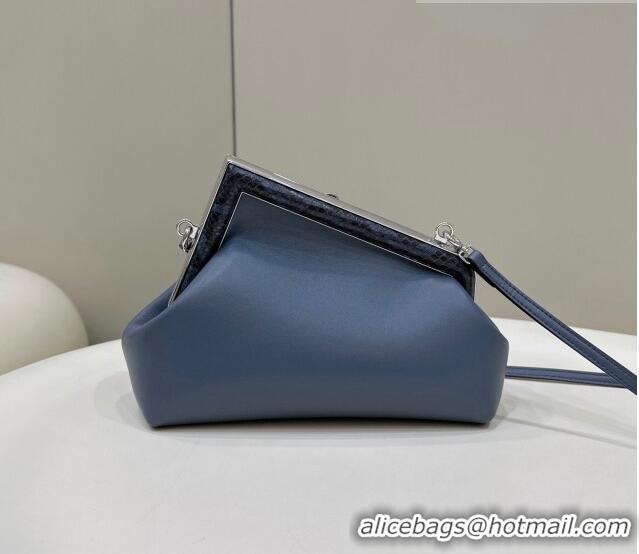 Well Crafted Fendi First Small Leather Bag with Python-Look Printed F F7038 Dark Denim Blue 2023