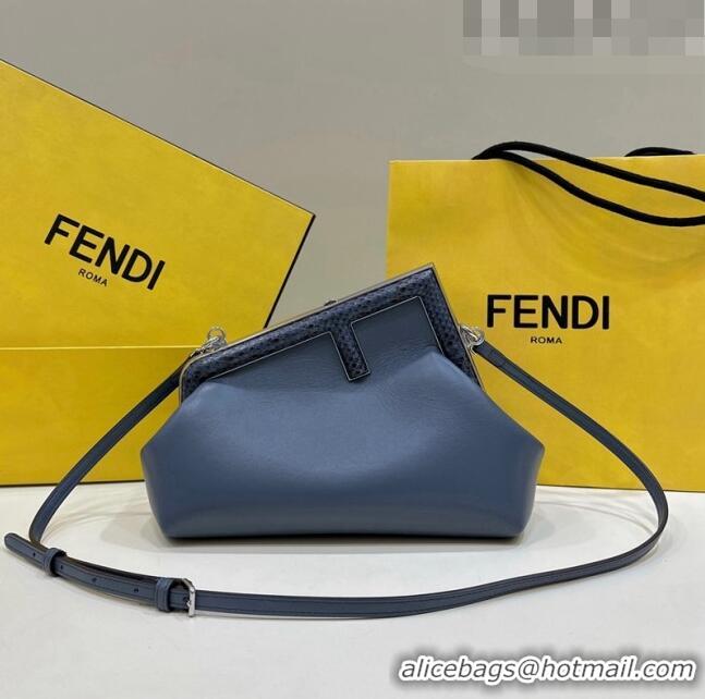 Well Crafted Fendi First Small Leather Bag with Python-Look Printed F F7038 Dark Denim Blue 2023