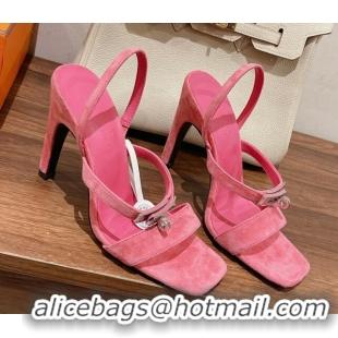 Grade Quality Hermes Glamour Suede High Heel Sandals 9.5cm Pink 525101