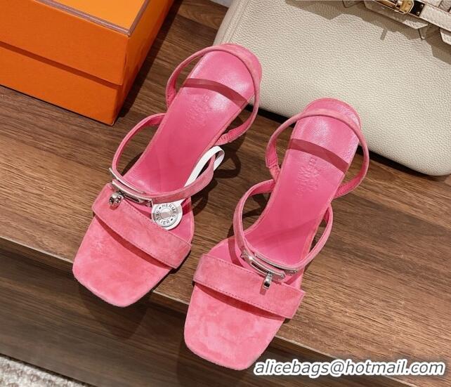 Grade Quality Hermes Glamour Suede High Heel Sandals 9.5cm Pink 525101