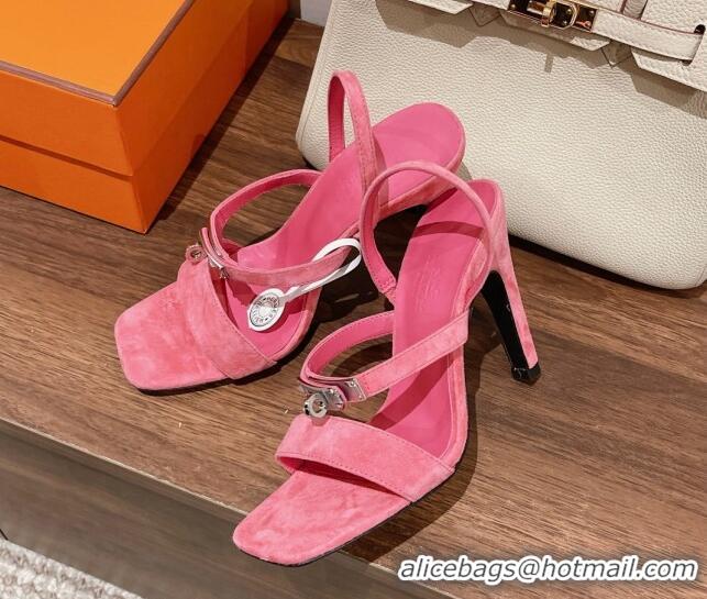 Grade Quality Hermes Glamour Suede High Heel Sandals 9.5cm Pink 525101