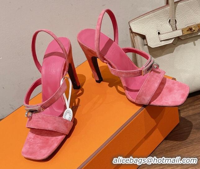 Grade Quality Hermes Glamour Suede High Heel Sandals 9.5cm Pink 525101