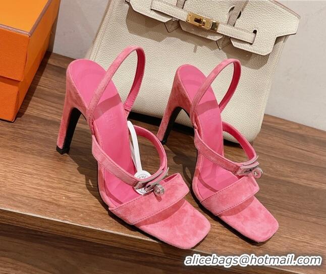 Grade Quality Hermes Glamour Suede High Heel Sandals 9.5cm Pink 525101