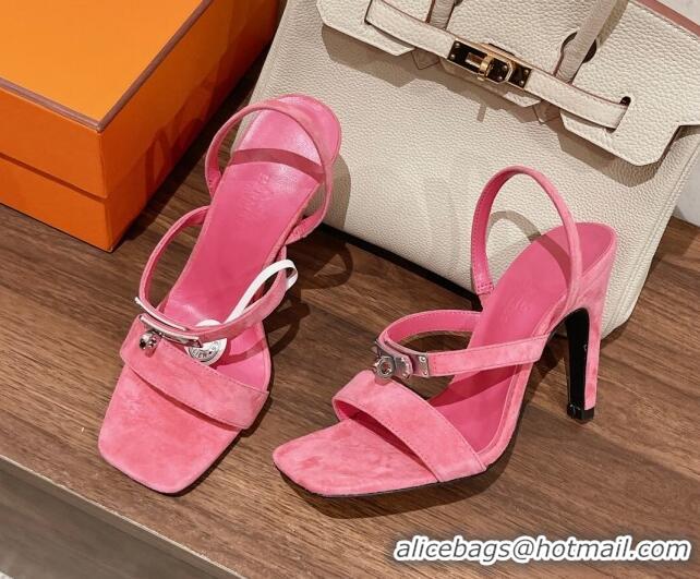 Grade Quality Hermes Glamour Suede High Heel Sandals 9.5cm Pink 525101