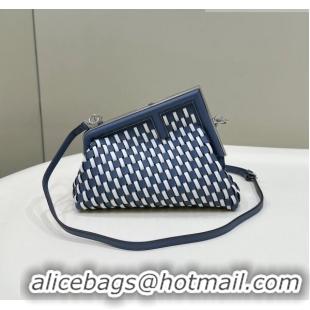 Purchase Design Fendi First Small Bag in Woven Leather F7039 White/Dark Blue 2023