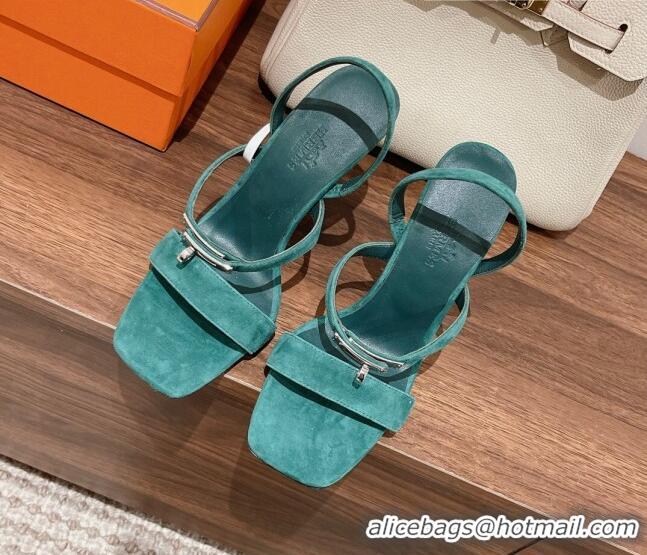 Sophisticated Hermes Glamour Suede High Heel Sandals 9.5cm Green 0525102