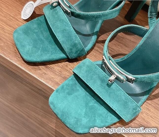 Sophisticated Hermes Glamour Suede High Heel Sandals 9.5cm Green 0525102