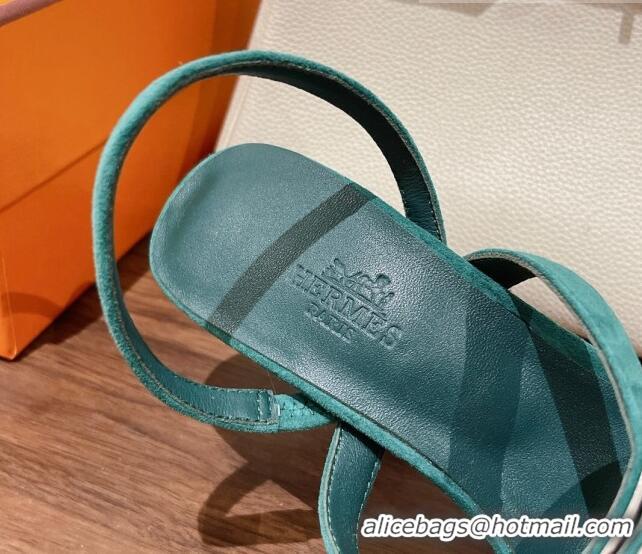 Sophisticated Hermes Glamour Suede High Heel Sandals 9.5cm Green 0525102