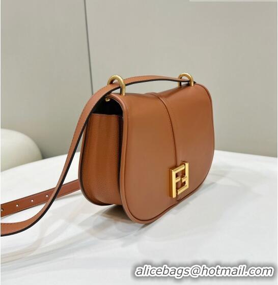 Grade Quality Fendi C' mon Medium Satchel Bag in Smooth and Full-grain Leather F1035 Caramel Brown 2023