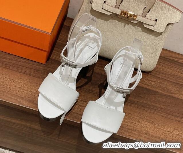 Stylish Hermes Elancee Leather High Heel Sandals 11cm 525103 White