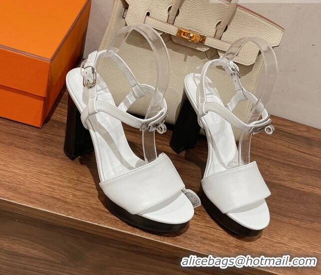 Stylish Hermes Elancee Leather High Heel Sandals 11cm 525103 White