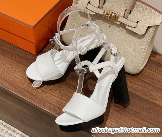 Stylish Hermes Elancee Leather High Heel Sandals 11cm 525103 White