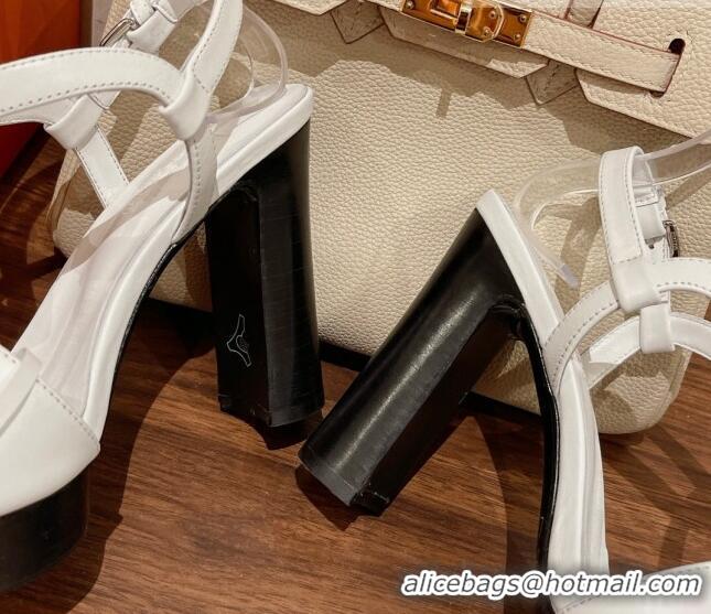 Stylish Hermes Elancee Leather High Heel Sandals 11cm 525103 White