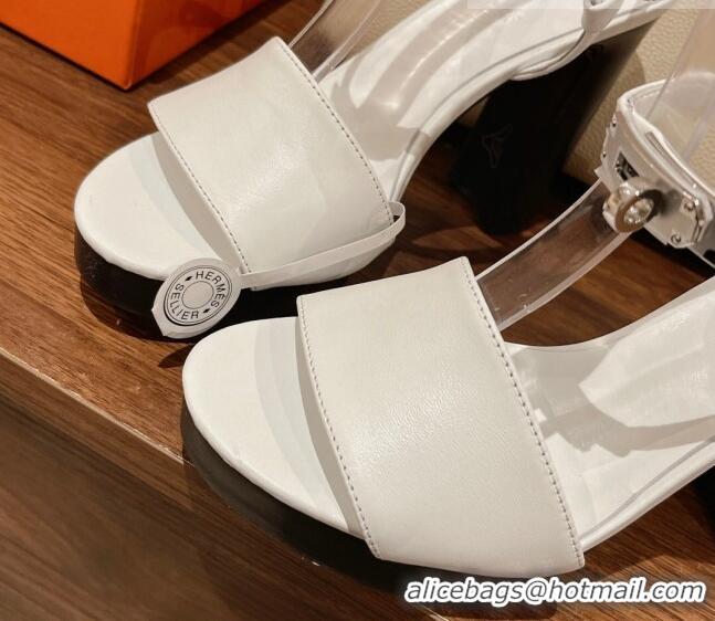 Stylish Hermes Elancee Leather High Heel Sandals 11cm 525103 White