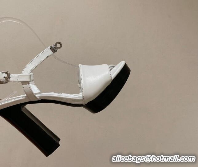 Stylish Hermes Elancee Leather High Heel Sandals 11cm 525103 White