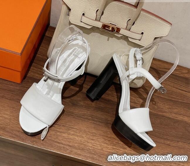 Stylish Hermes Elancee Leather High Heel Sandals 11cm 525103 White