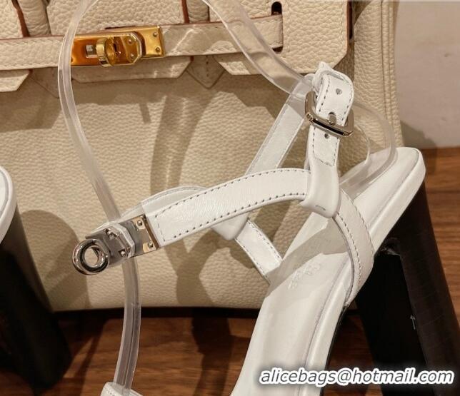 Stylish Hermes Elancee Leather High Heel Sandals 11cm 525103 White