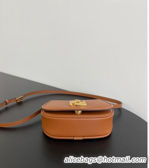 Luxury Cheap Fendi C' mon Small Satchel Bag in Smooth and Full-grain Leather F1036 Caramel Brown 2023