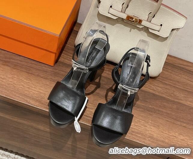 Reasonable Price Hermes Elancee Leather High Heel Sandals 11cm 525103 Black