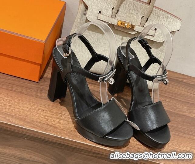 Reasonable Price Hermes Elancee Leather High Heel Sandals 11cm 525103 Black