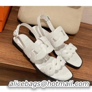 Discount Hermes Grace Flat Sandals in Nappa leather Chain White 525106